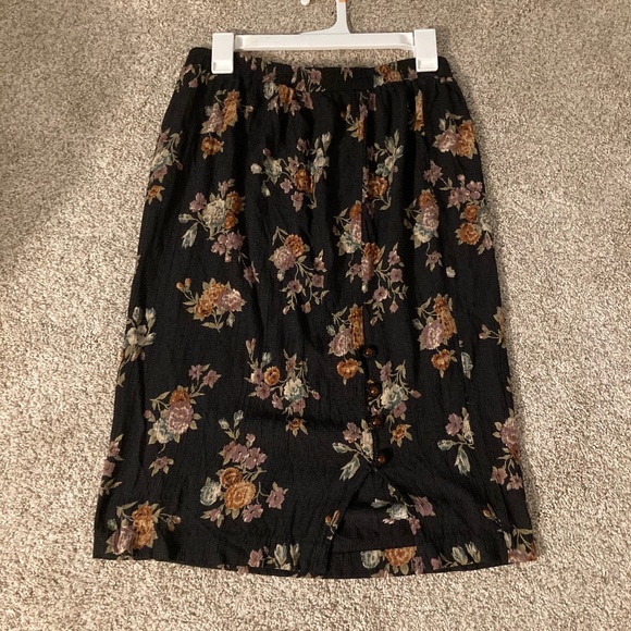 Vintage floral stretch elastic waist midi skirt - Picture 1 of 4